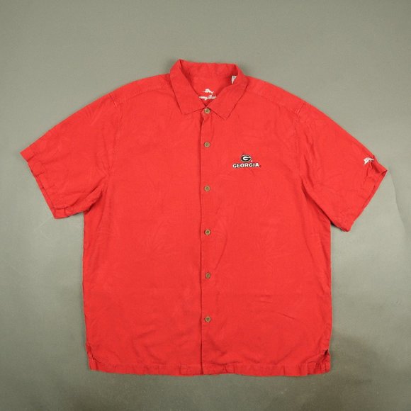 Tommy Bahama UGA Georgia Bulldogs Silk Tropic Isles Camp Shirt in Red Size XL - Picture 2 of 9